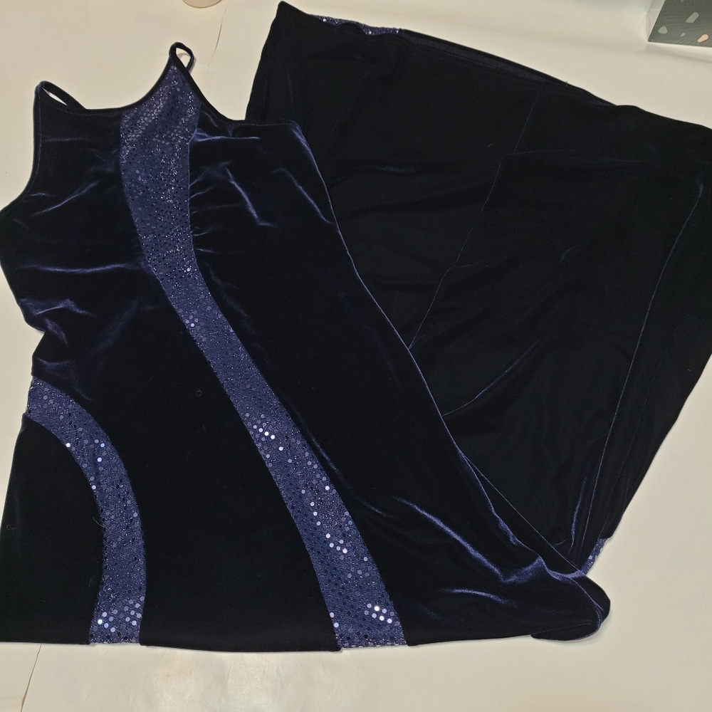 Vintage blue velvet prom dress faux seqiuns